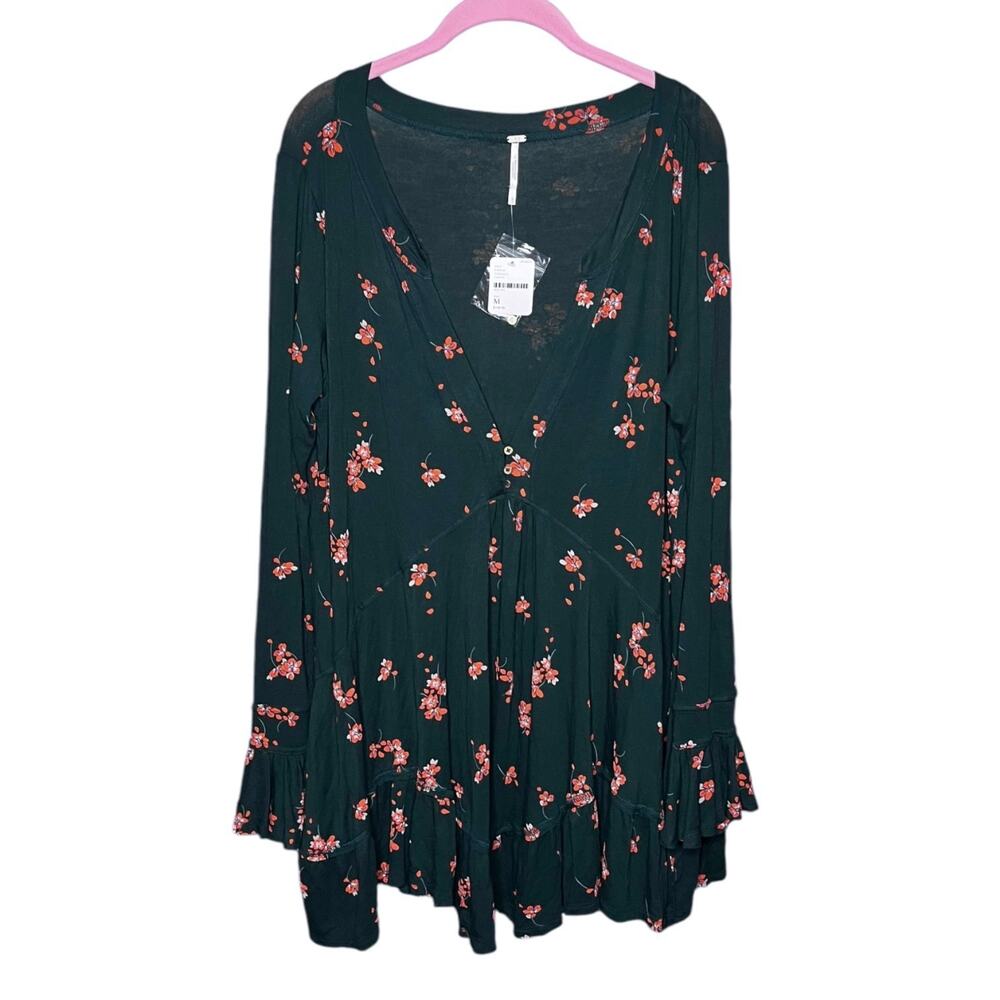 Free People Olivia Printed Long Sleeve Tunic Top Green Size Medium